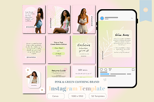 Pink and Green Instagram Post Bundle, a Social Media Template by Little Creative Scribbles