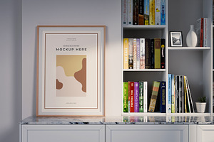 Bookshelf Poster Frame Mockup, an Advertising Mockup by Artnivora.Std