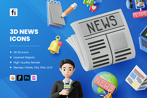 3D News Illustration, a Scene 3D Model by Flat Icons