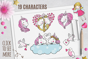 Romantic Set With Cute Unicorns