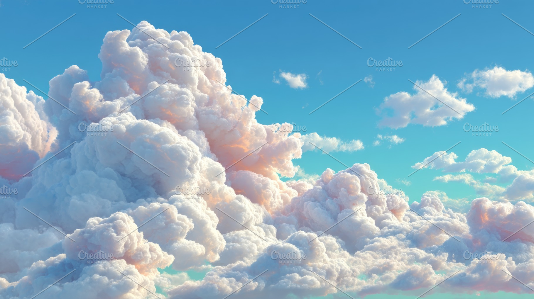 Dreamy White Cumulus Clouds in Bright Blue Sky with Soft Pastel, an Abstract Photo by José Manuel Gelpi