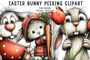 Funny easter bunny peeking clipart, an Illustration by CreationArt