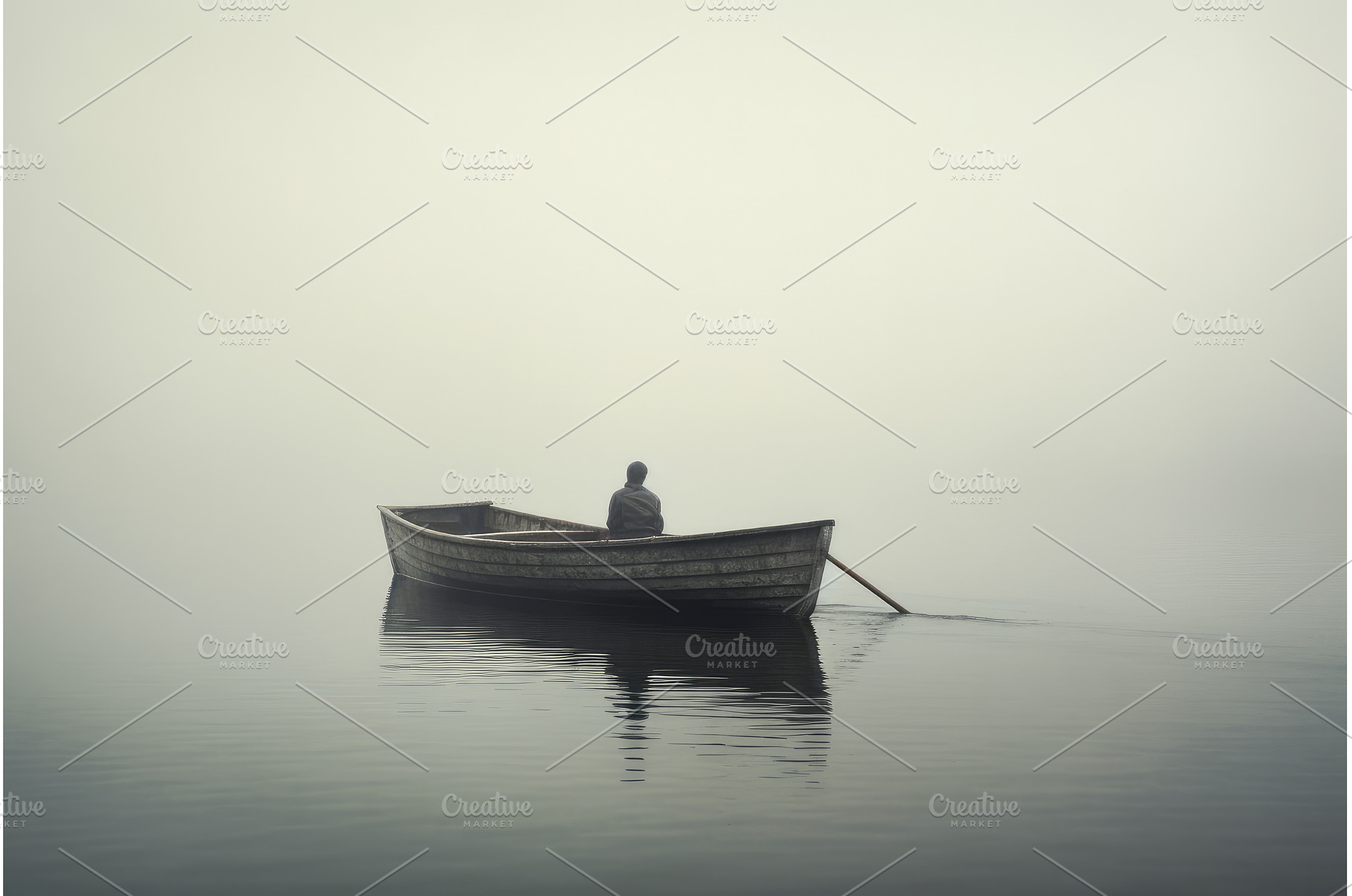 Moody Man boat foggy. Generate Ai, a Nature Photo by Ylivdesign