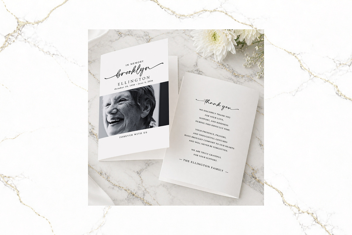 Funeral Bifold Program Canva FR004, a Brochure Template by TyphoonStudio (Photo 1 of 10)