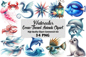 Ocean-Themed Animals Clipart Bundle, an Illustration by Daily.Designs