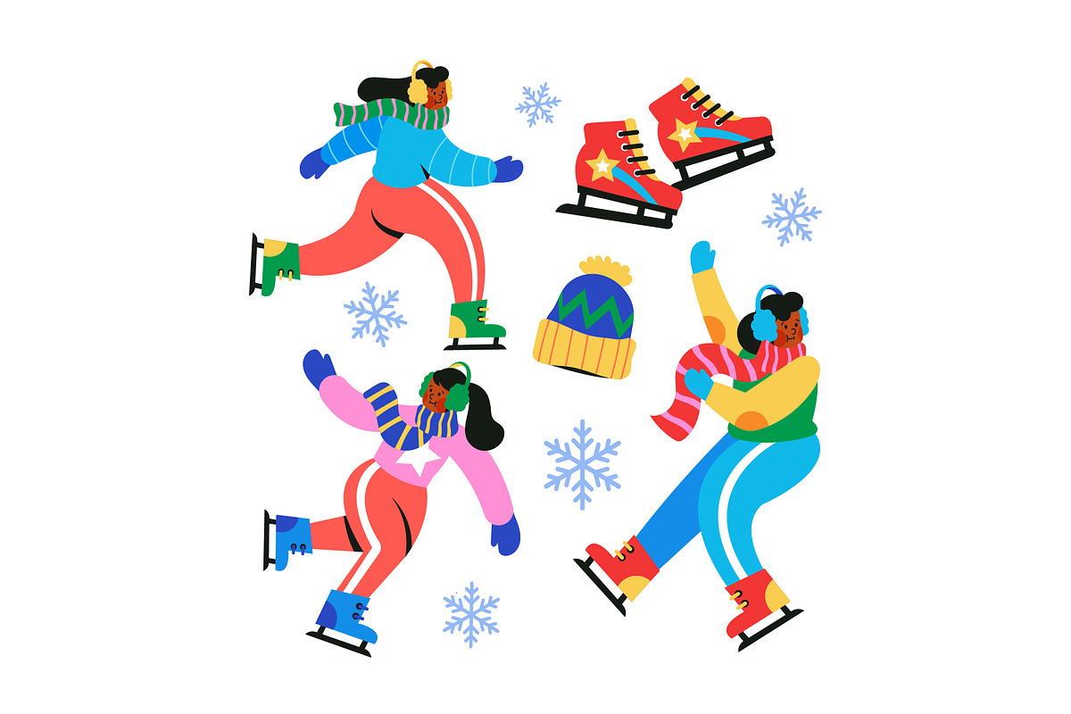 Flat Ice Skating Asset Illustration, a Sport Illustration by graphicook