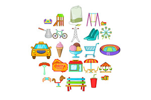 Playground Icons Set, Cartoon Style