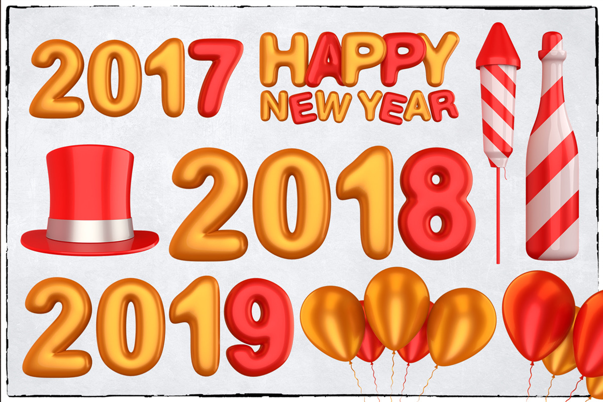 New Year 3D PNG Items Pack, an Object Graphic by pixaroma (Photo 12 of 22)
