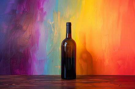 A solitary dark wine bottle stands a, a Photo by Tanuart