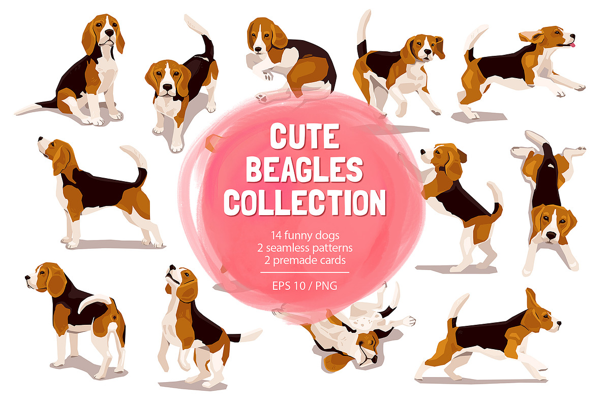 Cute Beagles Collection, an Animal Illustration by alexrockheart (Photo 1 of 7)