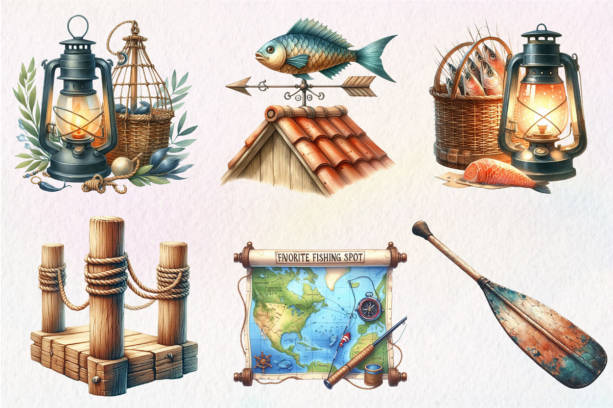 Fisherman Aesthetic Watercolor Clipa, an Illustration by CreationArt (Photo 2 of 5)