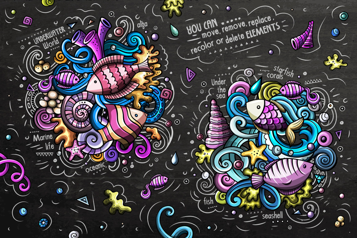 Sea Life Cartoon Doodle Big Pack, a Decorative Illustration by BALABOLKA (Photo 6 of 10)