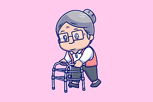 Cute Grandmother Walking With Walker, a Person Illustration by Catalyst Labs