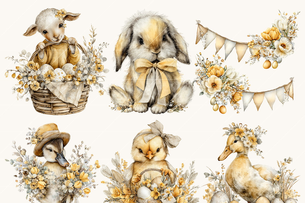 Watercolor Farmhouse Easter Clipart, an Object Illustration by BusyDaydesign (Photo 3 of 9)