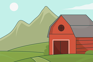 Red barn Building landscaped vector, a Work Illustration by zyxroun shop