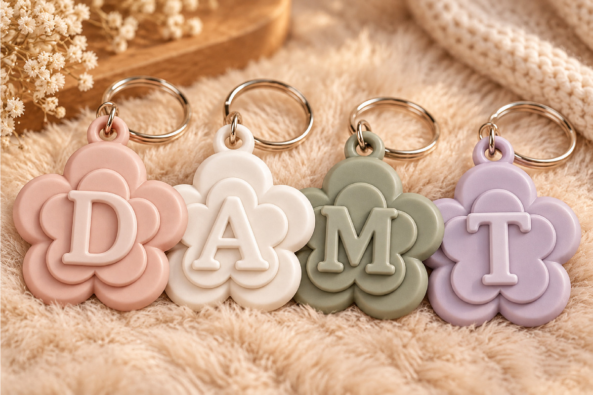 Alphabet Flower Initial Keychain STL, an Object 3D Model by Layerology (Photo 6 of 6)