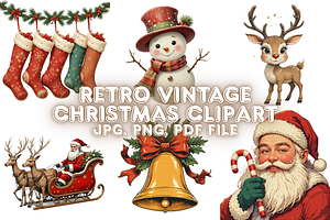 Retro Vintage Christmas Clipart, a Seasonal Illustration by Creative design