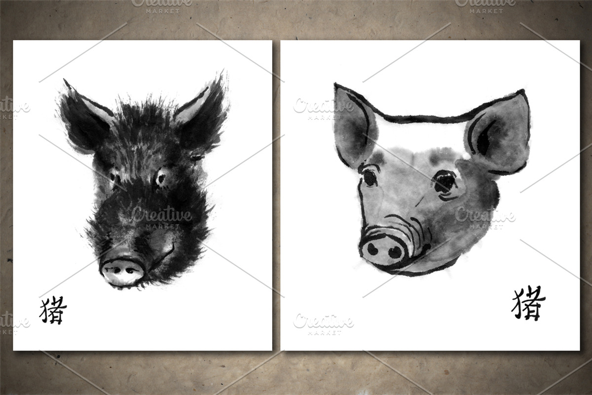 Pigs Sumi-e, an Animal Illustration by StabuLaRasa illustration (Photo 4 of 17)
