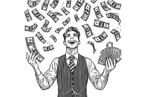 Retro Businessman Celebrating, a Person Illustration by AlexArt