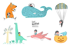 Little girl reading Collection 02, an Animal Illustration by Irene Loal