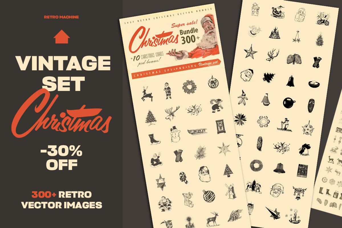 Vintage Christmas Bundle 300+, an Illustration by Retro Machine (Photo 7 of 14)