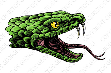 Snake Head Woodcut Vintage Etched