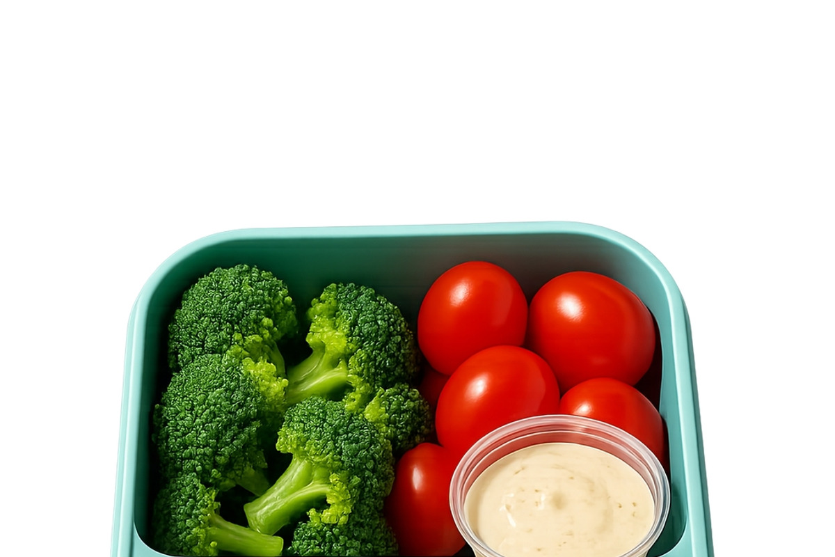Lunchbox with broccoli, tomatoes, pa, an Illustration by Dvoevnore photos