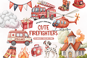 Cute Firefighters Clipart Set, an Illustration by TatiMockup (Thumbnail 1 of 5)