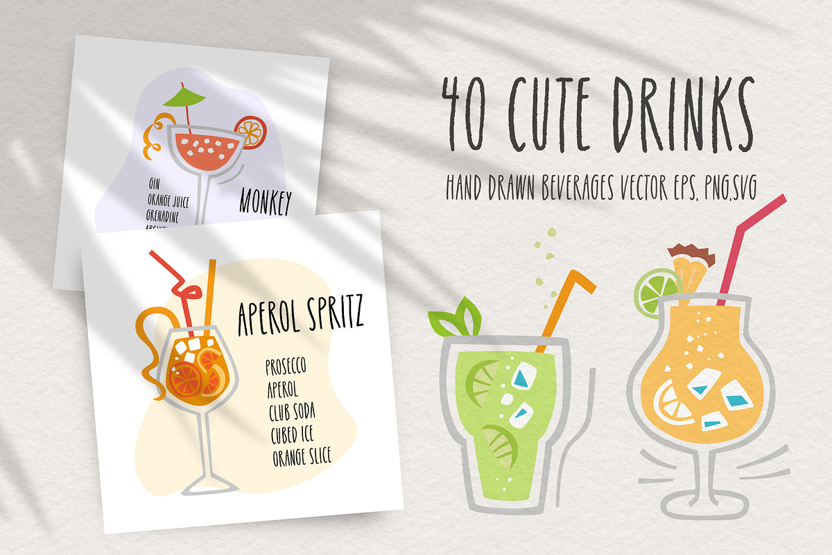 Cocktails Cute Drinks Collection, a Decorative Illustration by Naty Art (Photo 1 of 12)