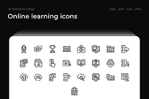 Online learning icons, an Outline Icon by Wencory