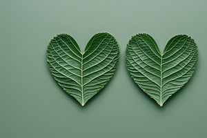 Pair of heart-shaped green leaves, an Illustration by wavebreak