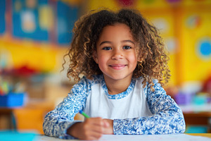 Child drawing in classroom setting, a Photo by Beautiful things