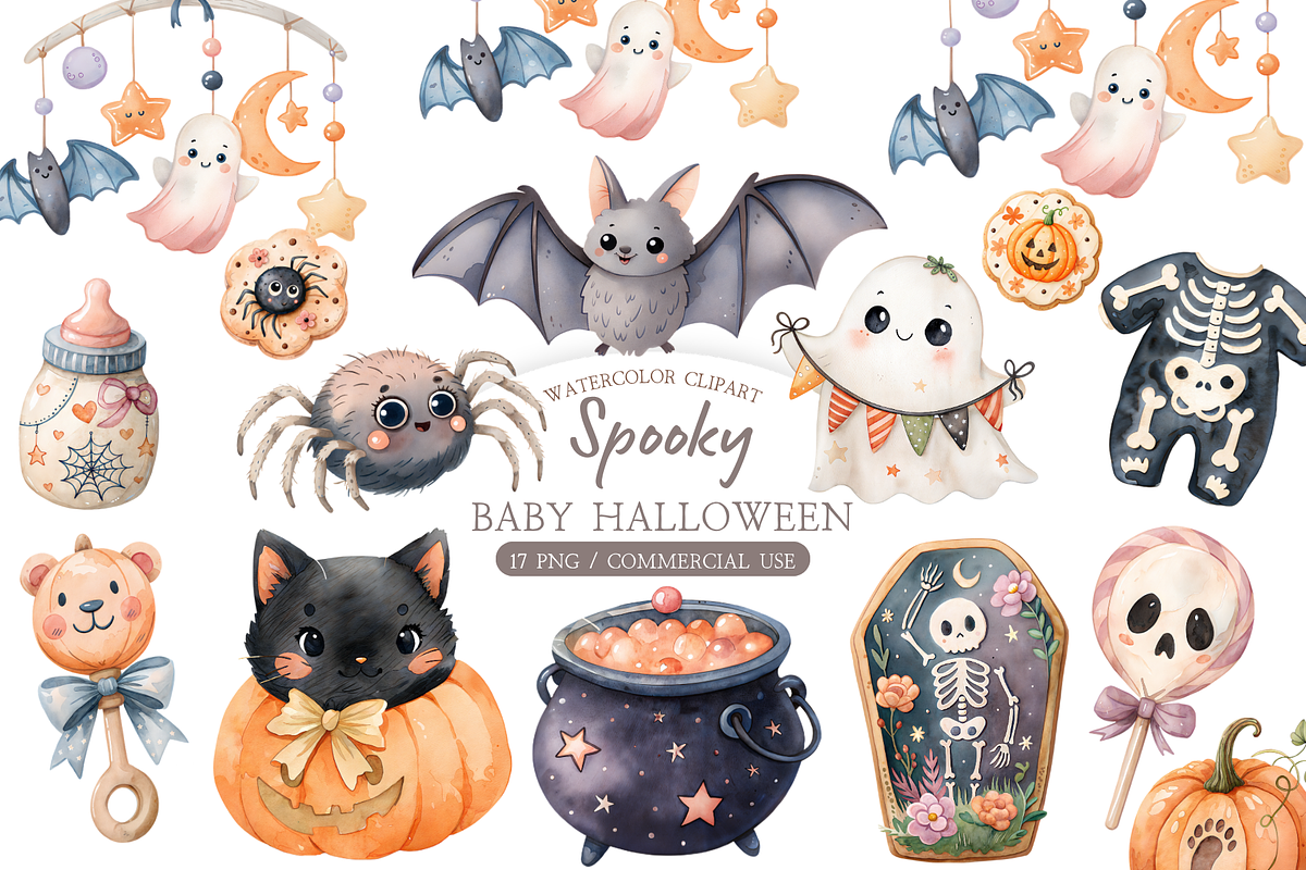 Cute Halloween Clipart, a Decorative Illustration by MockupWizard (Photo 1 of 4)