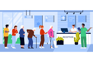 Hospital reception room with, a Person Illustration by Flashvector