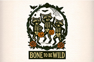 Vintage Halloween Raccoon Skeleton, an Illustration by Craft Nest