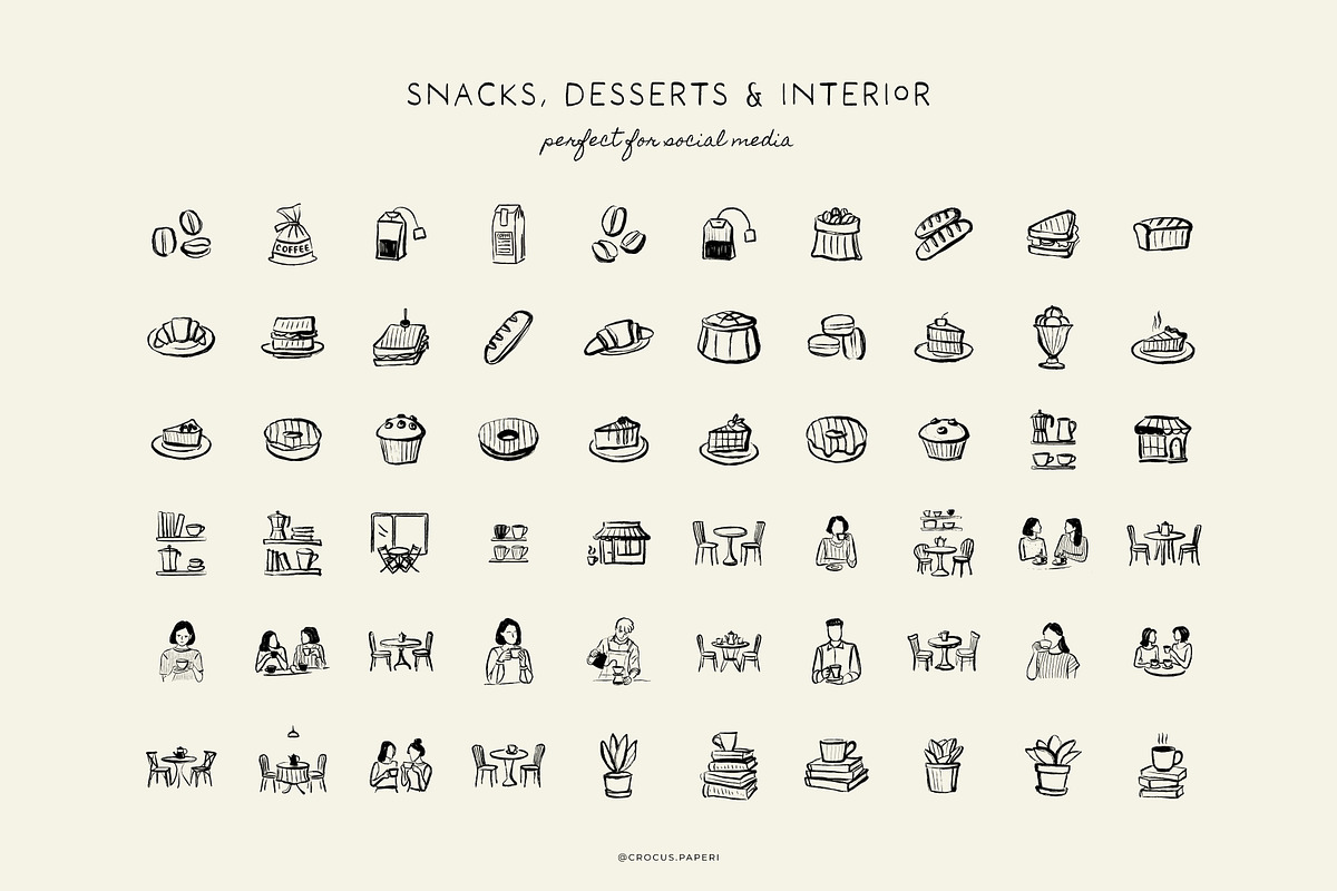 CAFÉ & COFFEE line art illustrations, a Food Illustration by Crocus Paperi (Photo 5 of 8)