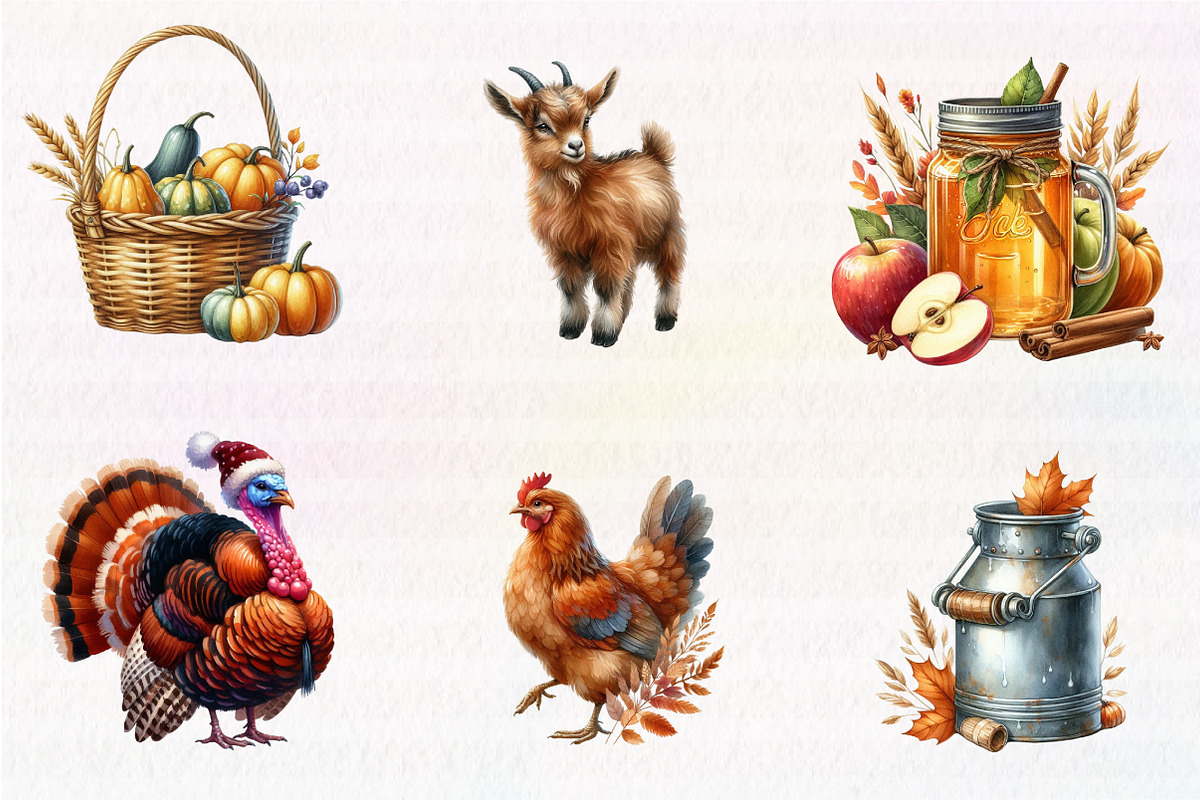 Watercolor Autumn Farm Clipart, an Illustration by CreationArt (Photo 3 of 6)