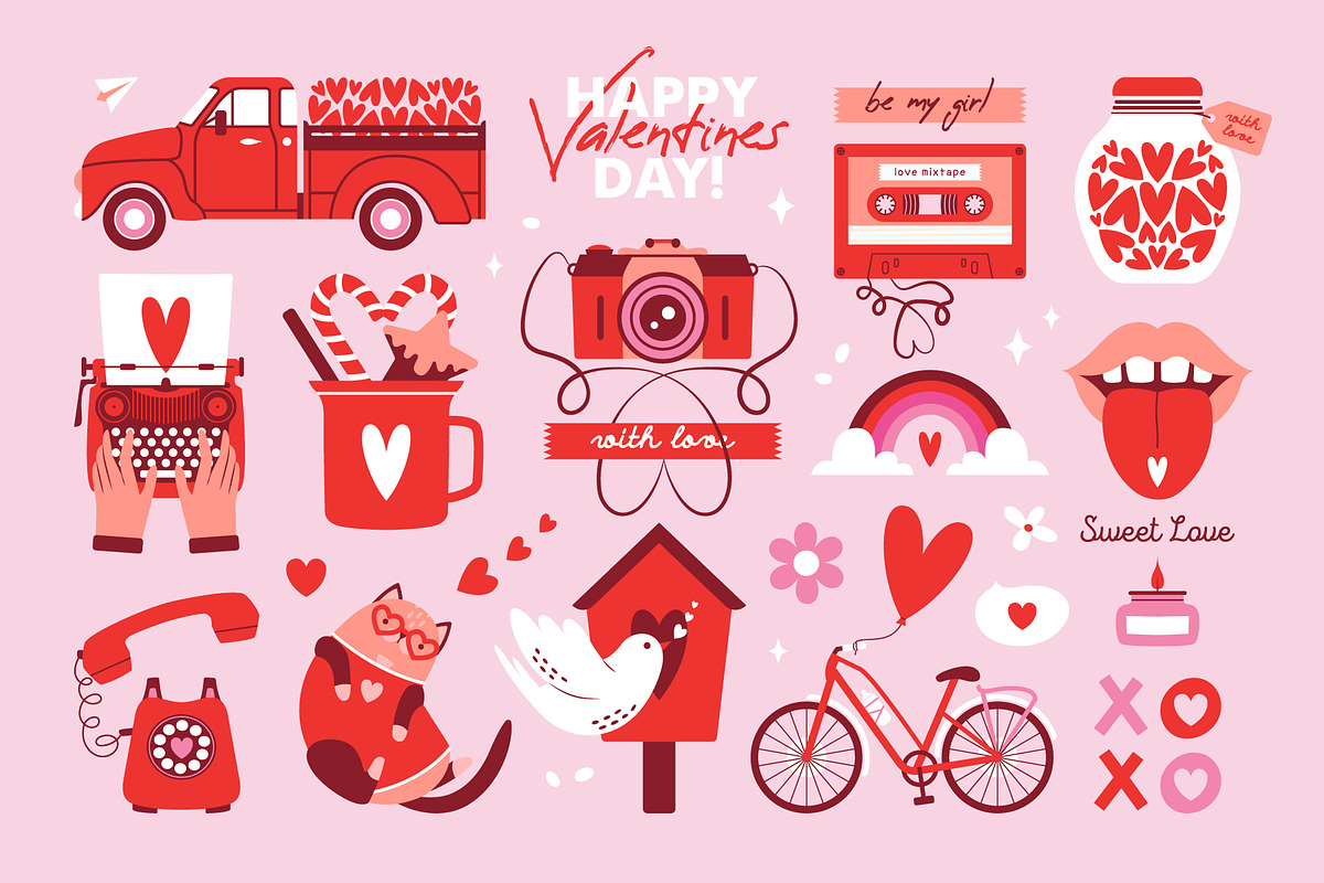 Saint Valentine's Day. Vector set., a Seasonal Illustration by Renberrry.Store (Photo 2 of 12)