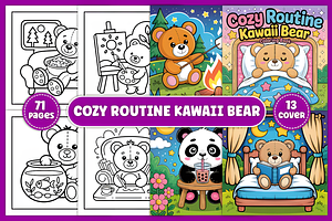 Cozy Routine Kawaii Bear Coloring, a Decorative Illustration by Coco Bloom