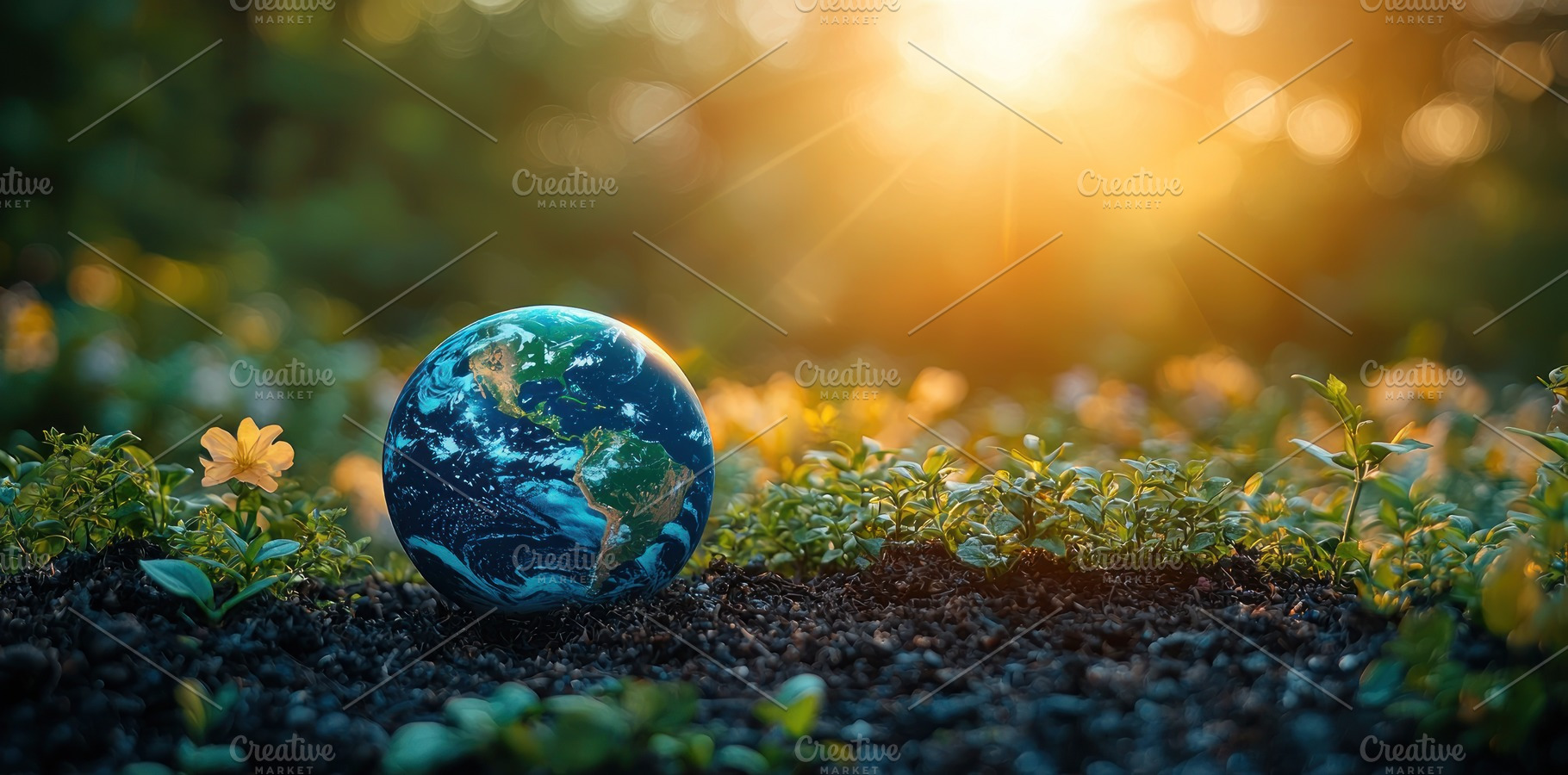 Planet Earth resting on fertile soil surrounded by green plants, a Nature Photo by José Manuel Gelpi