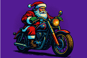 Santa Claus Riding Motorcycle in Pop, an Illustration by AlexArt