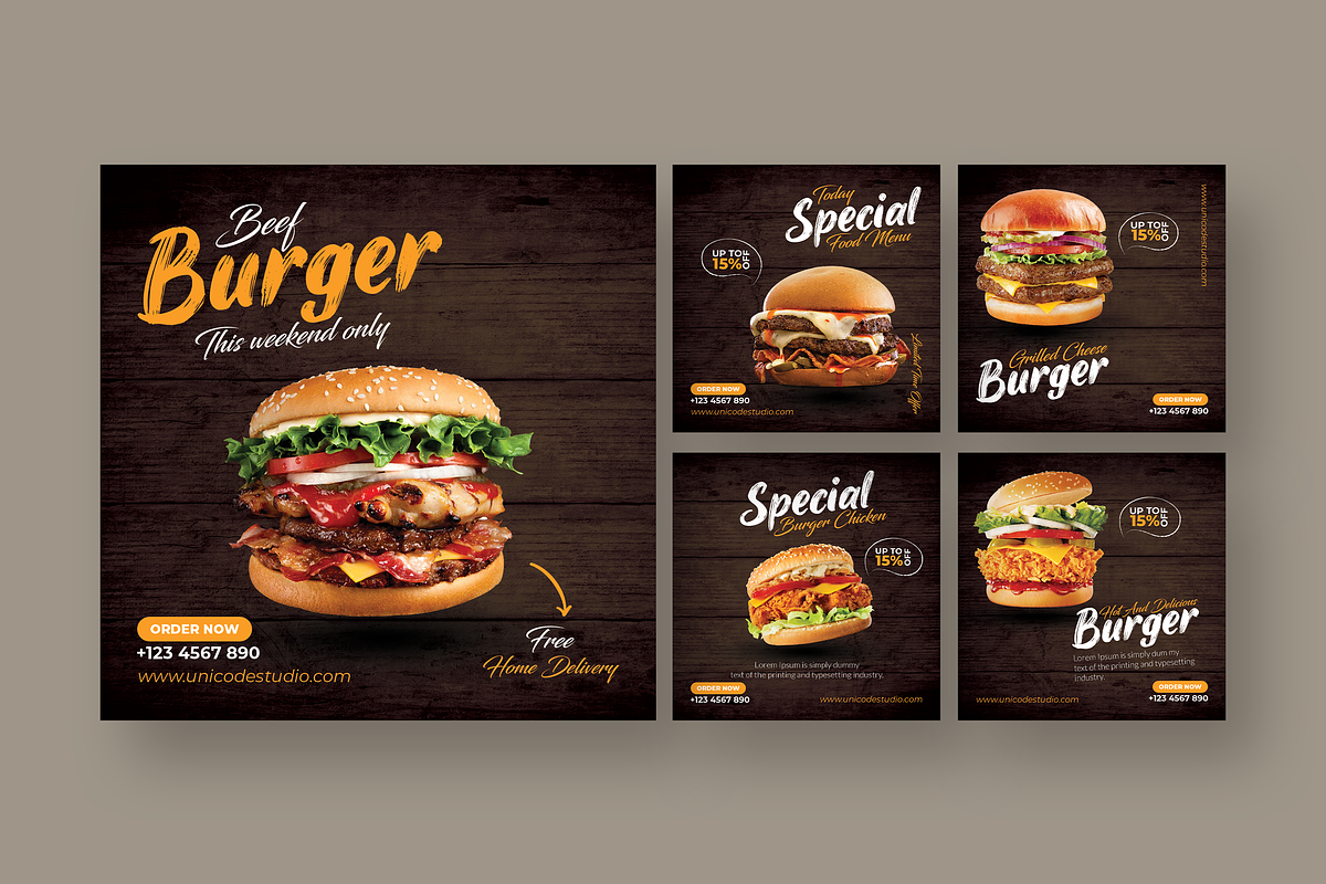 Burger - Instagram Post Template, a Social Media Template by UnicodeID (Photo 1 of 4)