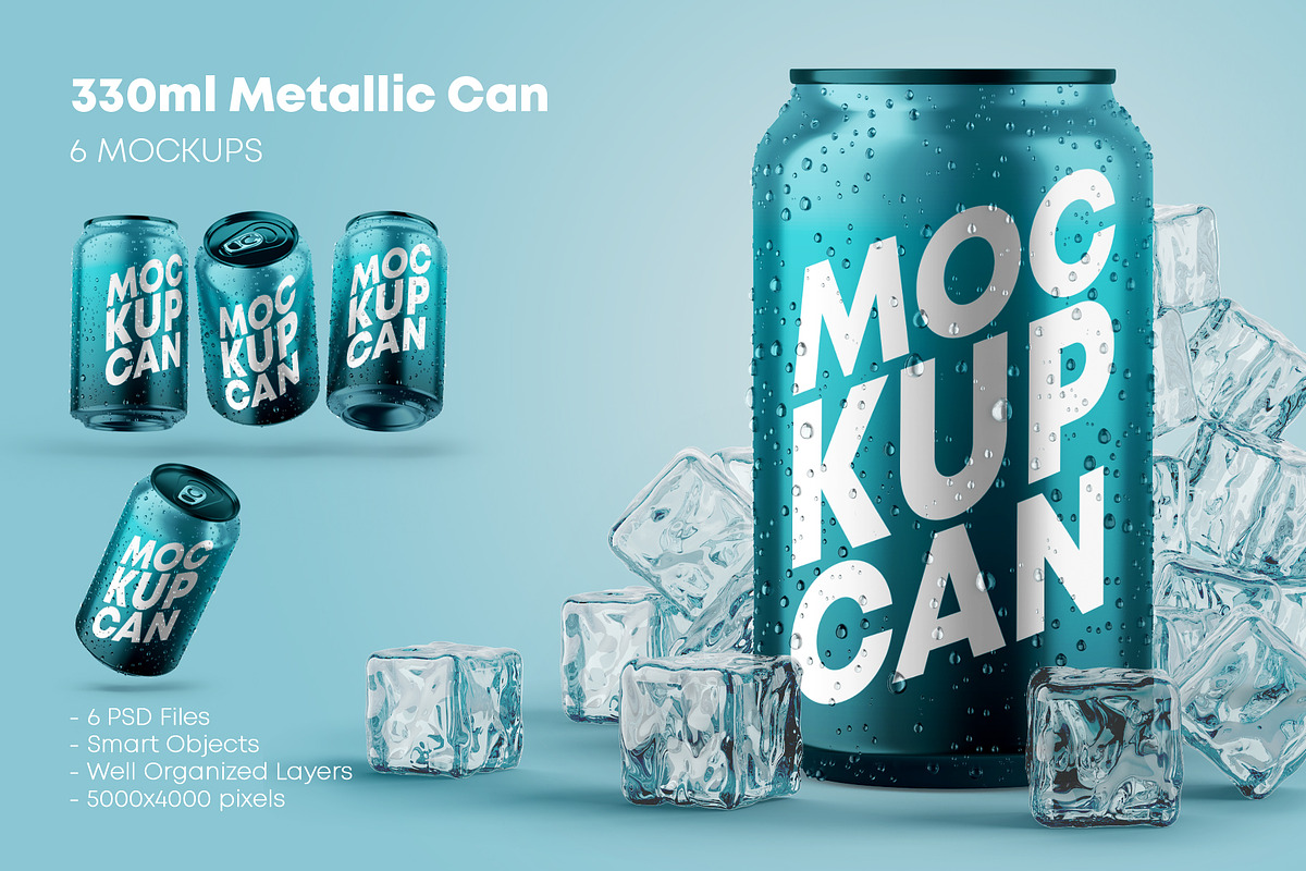 330ml 6 Metallic Can Mockups, a Product Mockup by Graphic Bird (Photo 1 of 9)