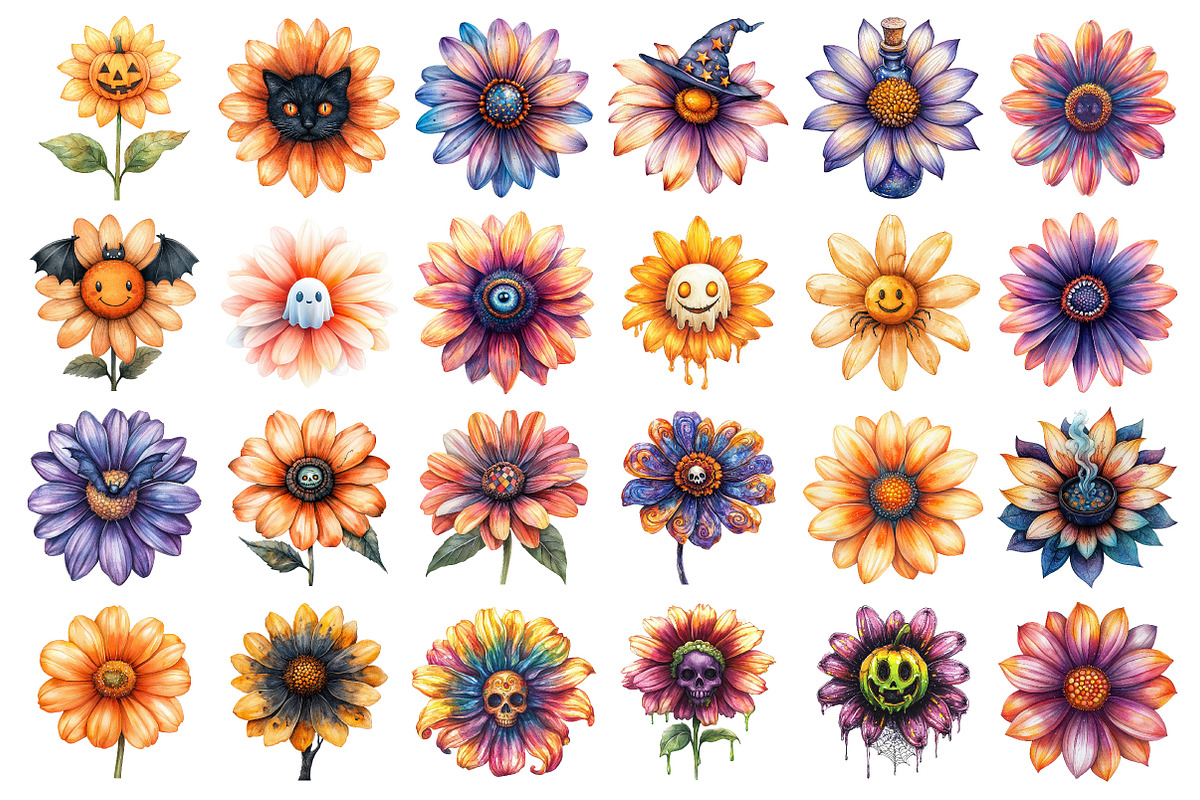 Groovy Halloween Daisies Clipart, an Illustration by Daily.Designs (Photo 2 of 3)