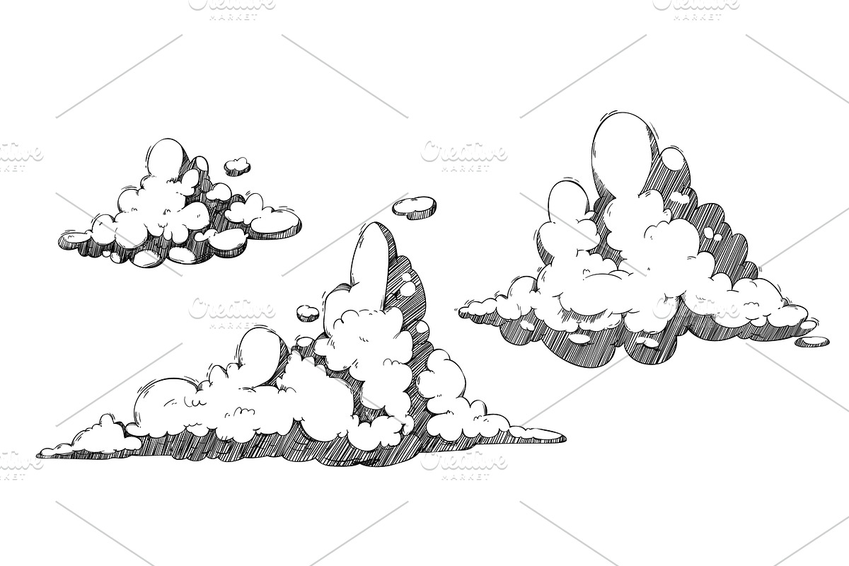 Vintage cloud sketch set in hand, an Illustration by art PVP - market