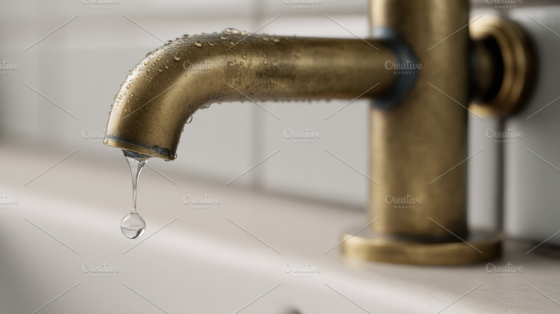Water drips from a brass faucet, a Photo by Beautiful things