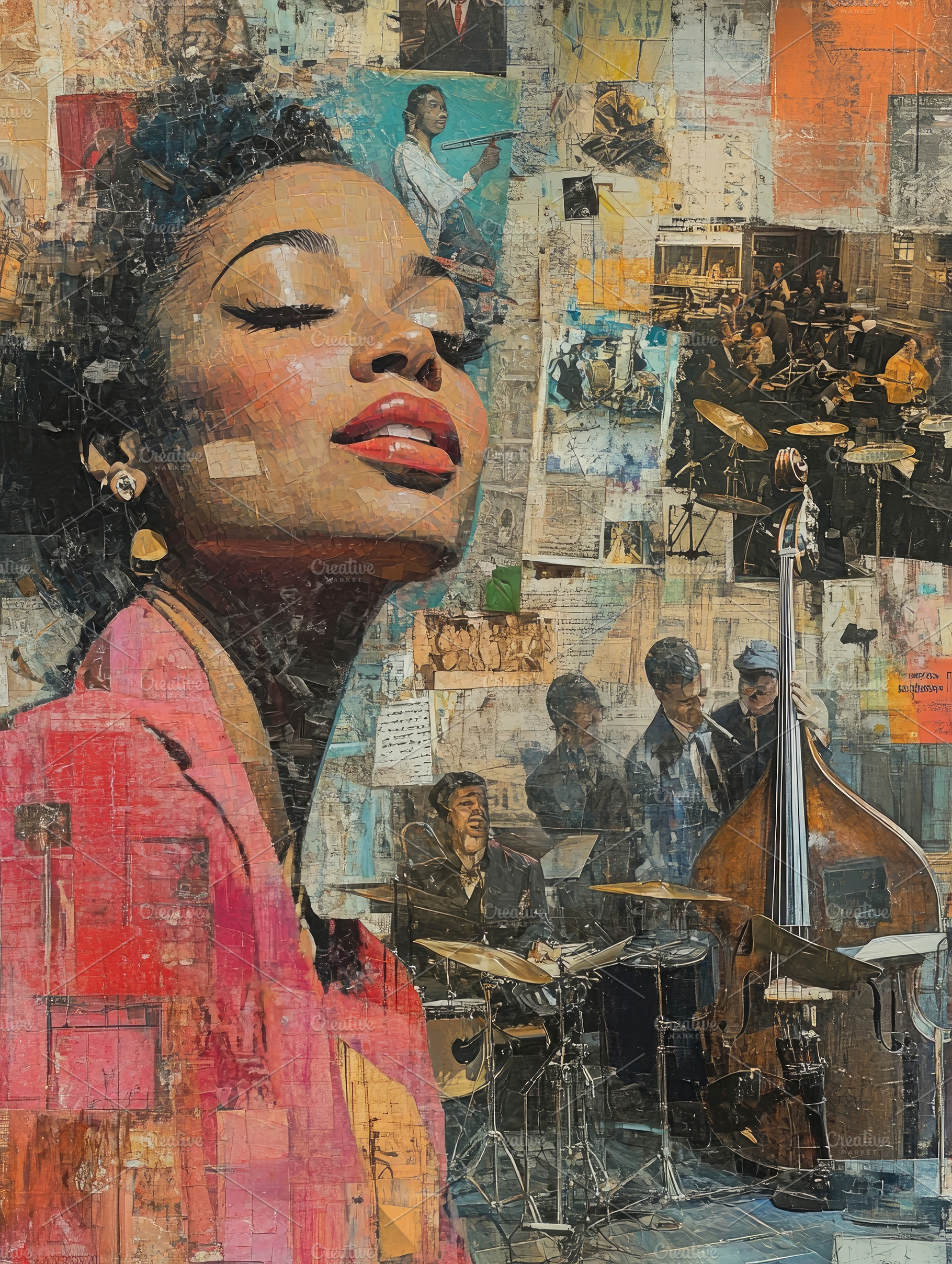 woman musician. Retro collage, a Photo by Pictures for you!!!!!!!!!