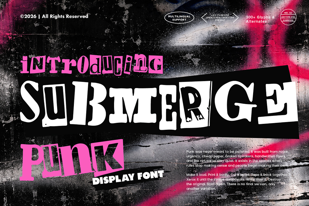 Submerge - Punk Display Font, a Sans Serif Font by Any-Type® Foundry (Photo 1 of 9)