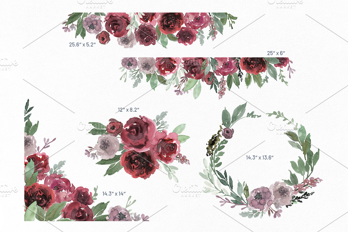 Watercolor Dusty Red Flowers, a Decorative Illustration by GraphicsDish (Photo 3 of 3)
