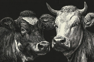 Two cows appear side by side, a Photo by Pavel_design